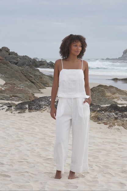 Ivy Crop Linen Pants with elastic waistband