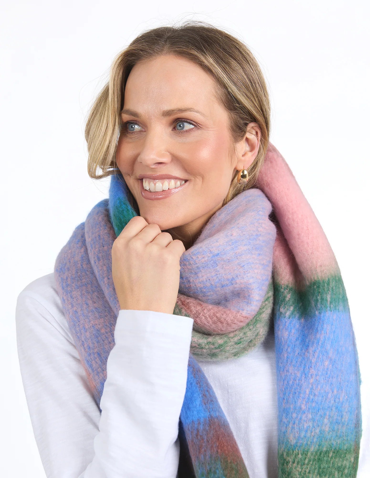 Ribbon Scarf Pink Blue Green Check Basic State Ribbon scarf pink blue green check basic state