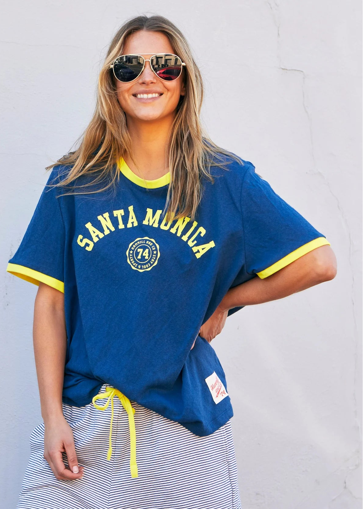 Santa Monica Ringer Tee - Blue/Yellow