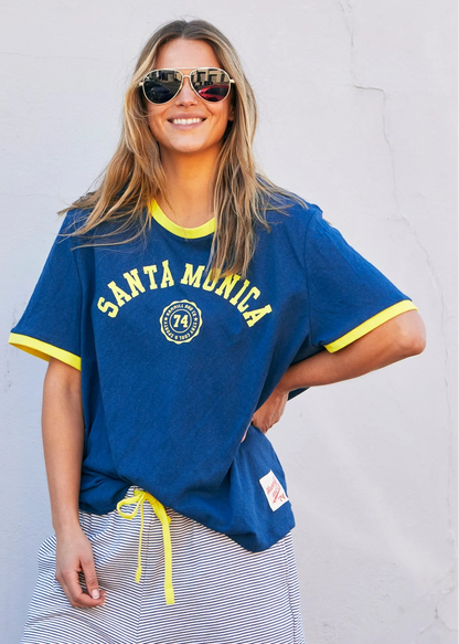 Santa Monica Ringer Tee - Blue/Yellow