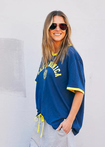 Santa Monica Ringer Tee - Blue/Yellow