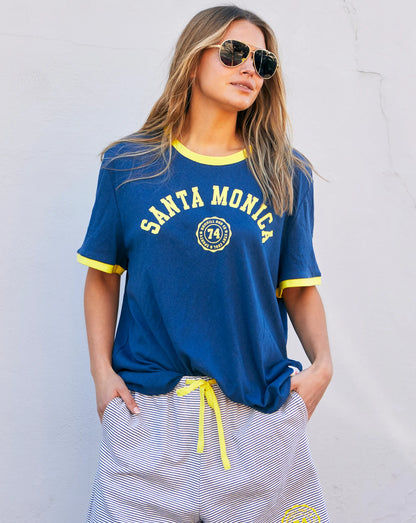 Santa Monica Ringer Tee - Blue/Yellow