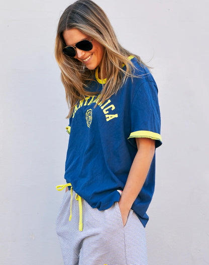 Santa Monica Ringer Tee - Blue/Yellow