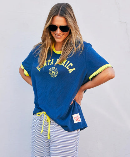 Santa Monica Ringer Tee - Blue/Yellow