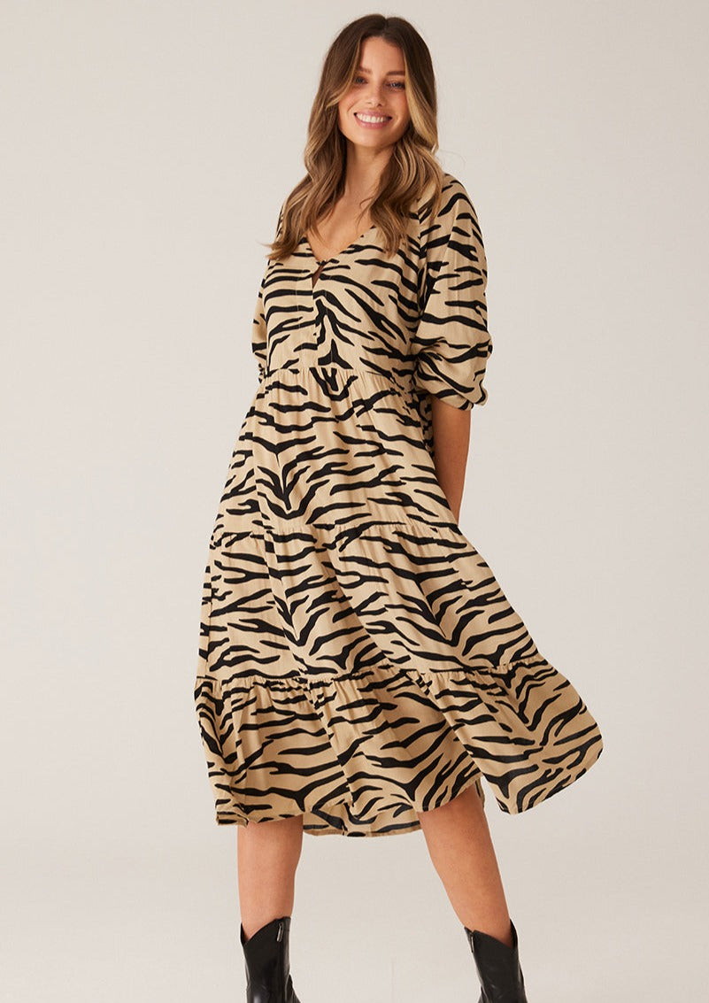 Cali Midi Dress - Taupe Zebra