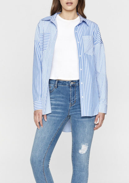 Shop Saint Rose Clothing Online, Shop Saint Rose Laguna Shirt Online, Womens Button up Shirts, Womens Blue Stripe Button up Shirt, Laguna Shirt Blue Stripe Saint Rose Melbourne Stockists, Saint Rose Button up Shirt, Saint Rose Laguna Shirt, Saint Rose Australian Stockists