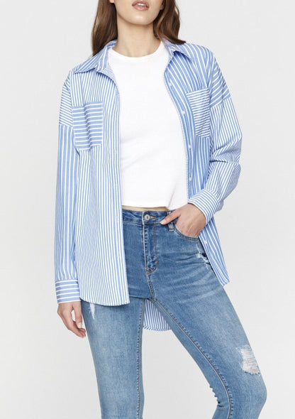 Shop Saint Rose Clothing Online, Shop Saint Rose Laguna Shirt Online, Womens Button up Shirts, Womens Blue Stripe Button up Shirt, Laguna Shirt Blue Stripe Saint Rose Melbourne Stockists, Saint Rose Button up Shirt, Saint Rose Laguna Shirt, Saint Rose Australian Stockists