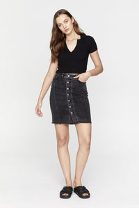 Blair Button Front Denim Skirt - Charcoal