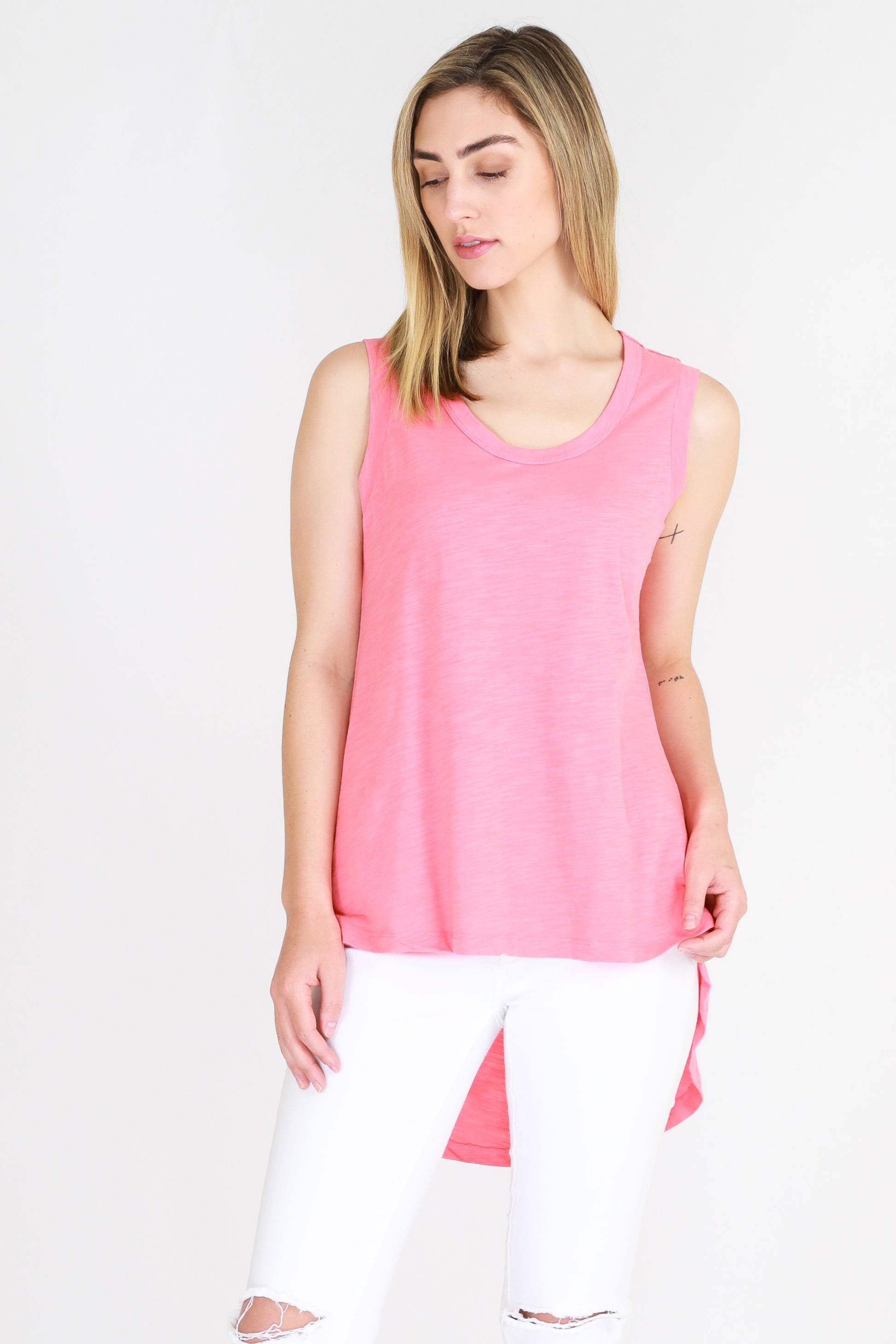Longer Length Ladies Tank Madison Tank Hot Pink 3rd Story the Ladies Madison Tank - Basic State