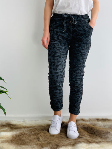 Amici Leopard Print Pull up Joggers - Basic State Amici made in Italy Stockist