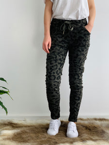 Amici Leopard Print Corderoy Pants - Khaki - Basic State Amici made in Italy Stockist