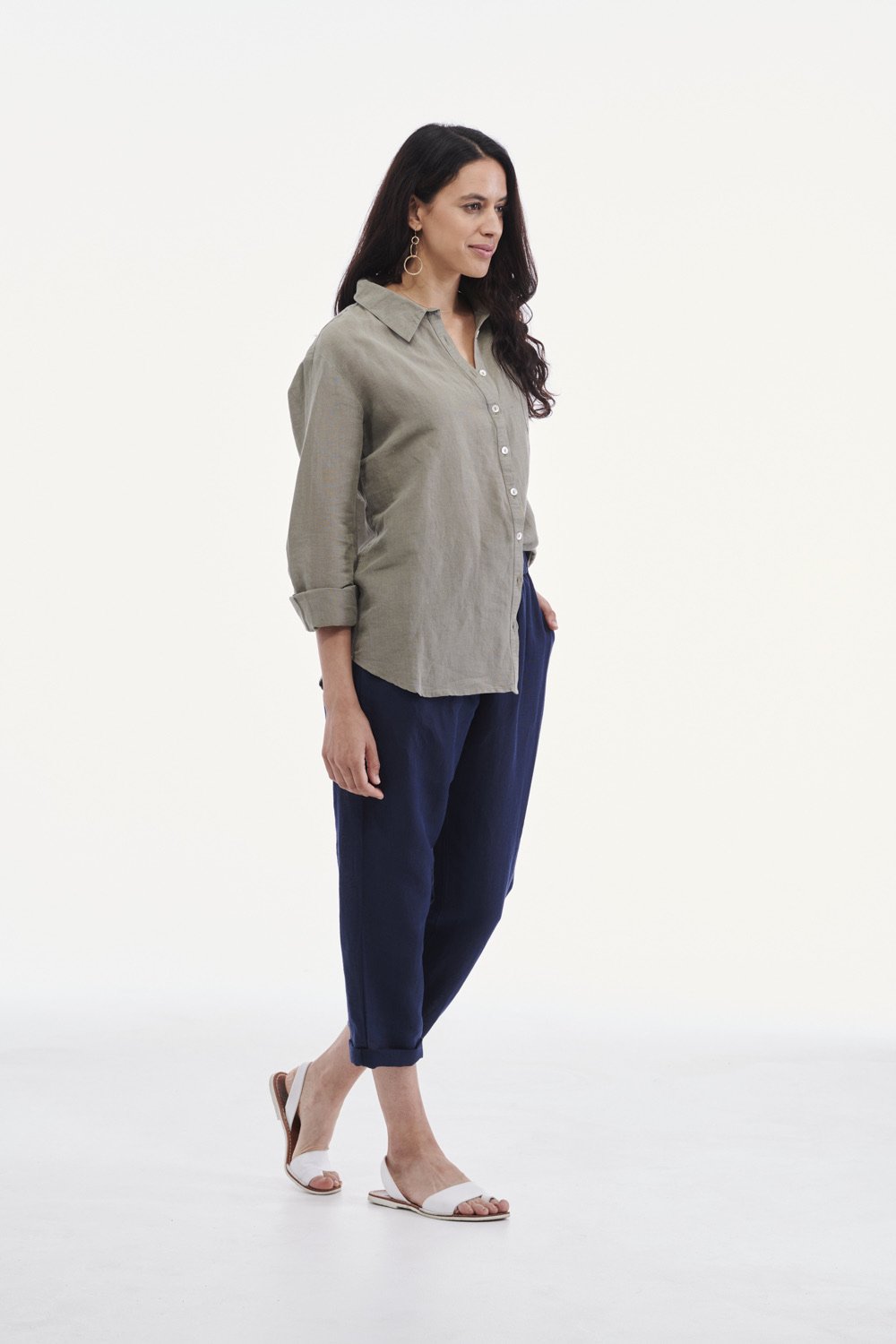 Shop Lulu Organic Linen Shirt Shop Cayman Linen Shirt Khaki Basic State Lulu Organic Linen Stockist Australia