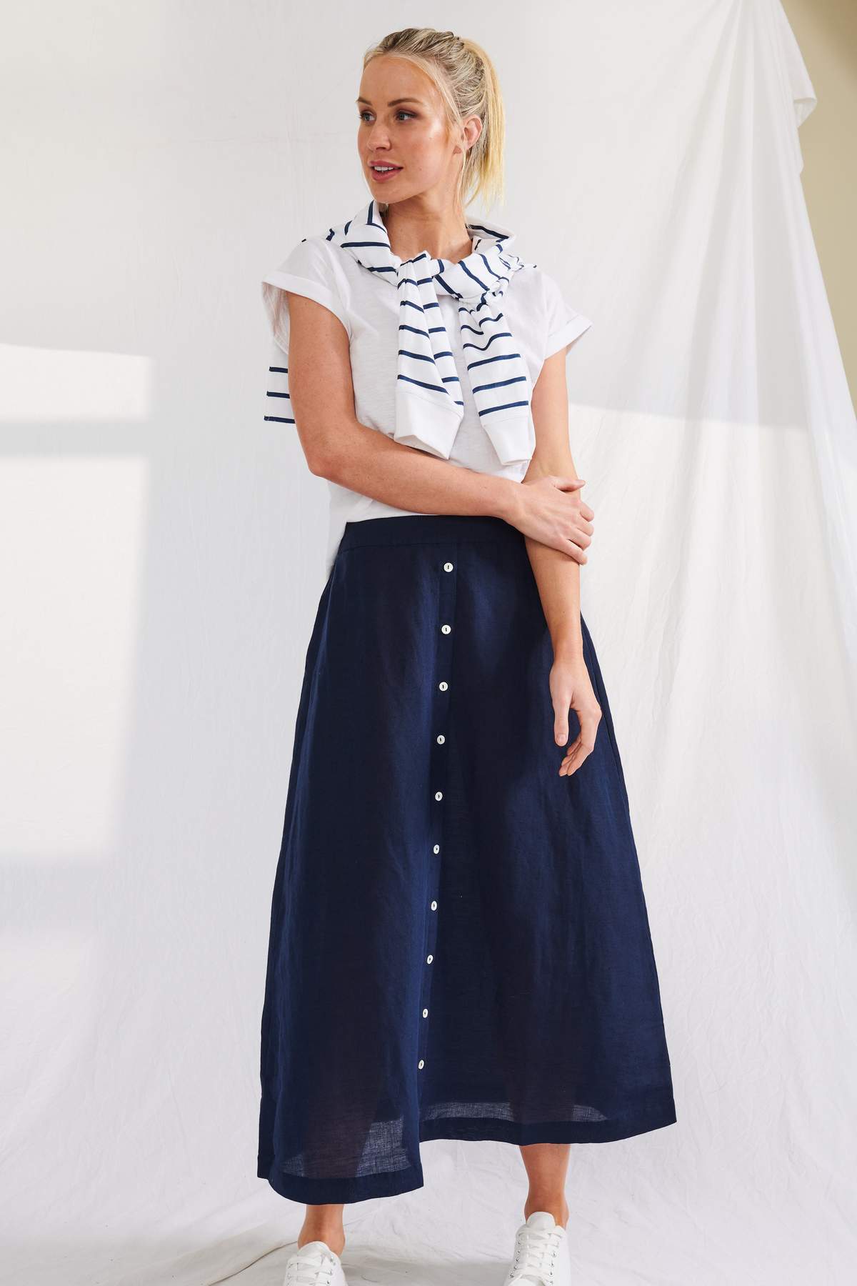 Lulu Organic Linen || Portofino Linen Skirt - French Navy