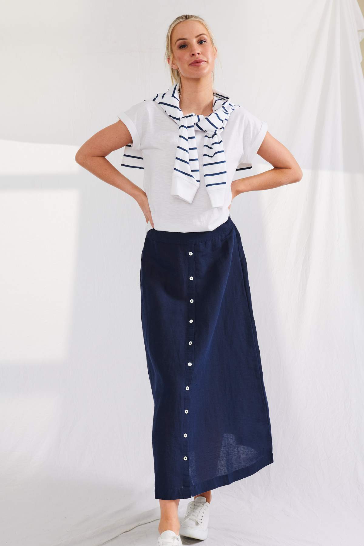 Lulu Organic Linen || Portofino Linen Skirt - French Navy