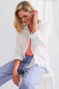 Buy Lulu Linen Cayman Shirt White SHOP WHITE LINEN SHIRT SHOP LULU ORGANIC LINEN CAYMAN SHIRT BASIC STATE LULU ORGANIC LINEN ESSENTIALS STOCKIST