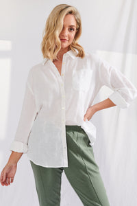 Buy Lulu Linen Cayman Shirt White SHOP WHITE LINEN SHIRT SHOP LULU ORGANIC LINEN CAYMAN SHIRT BASIC STATE LULU ORGANIC LINEN ESSENTIALS STOCKIST