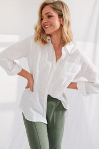 Buy Lulu Linen Cayman Shirt White SHOP WHITE LINEN SHIRT SHOP LULU ORGANIC LINEN CAYMAN SHIRT BASIC STATE LULU ORGANIC LINEN ESSENTIALS STOCKIST