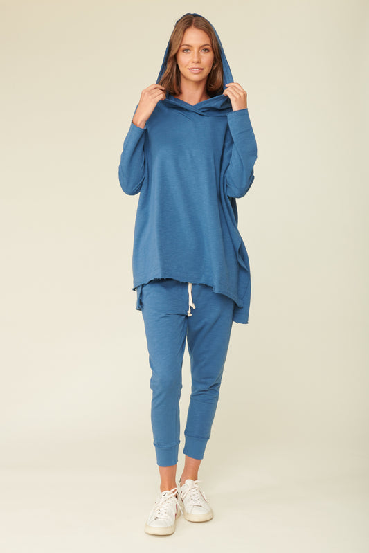 Buy Lulu Organic Essentials Norwich Hooded Throw Over Petrol Buy Norwich Hooded Throw Over Blue Basic State Lulu organic essentials stockist
