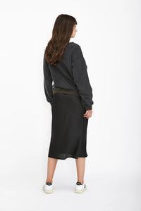 Black Satin Skirt, Black Silk Skirt, Bella Midi Skirt, Saint Rose Bella Skirt, Bella Satin Skirt