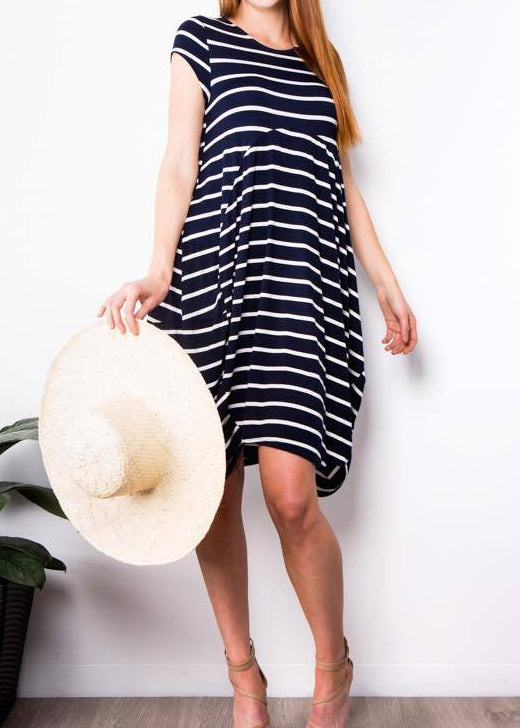 Brodie Tulip Dress - Navy & White Stripe
