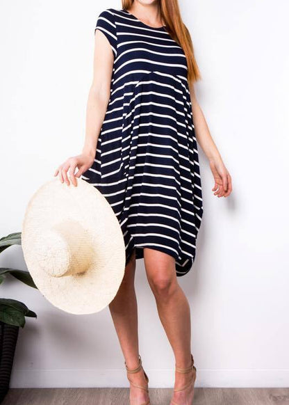 Brodie Tulip Dress - Navy & White Stripe