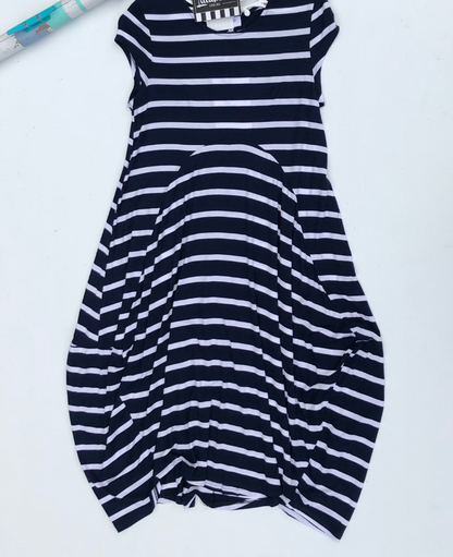 Brodie Tulip Dress - Navy & White Stripe