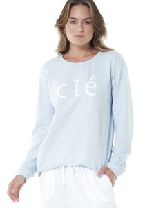 ICE BLUE CLE LOGO SWEATER Cle Organic Basics Logo Jumper Cle clothing stockist CLE ORGANIC CLOTHING STOCKIST
