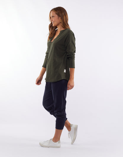 Buy coles Bay Long Sleeve Tshirt Shop Elm Coles Bay Henley Long Sleeve Top, Elm v Neck top in Khaki