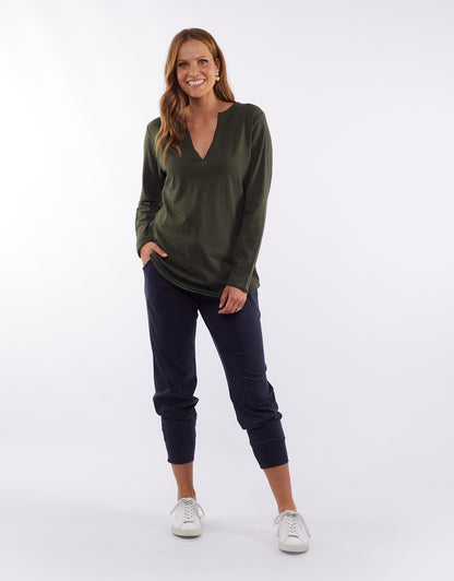 Buy coles Bay Long Sleeve Tshirt Shop Elm Coles Bay Henley Long Sleeve Top, Elm v Neck top in Khaki