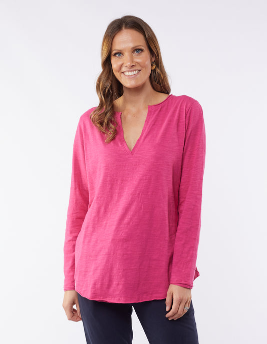 Elm Raspberry Sorbet V Neck Coles Bay Top, Shop Elm Clothing Sale, Elm Clothing V Neck Long Sleeve Top, Elm Coles Bay Henley Pink Top