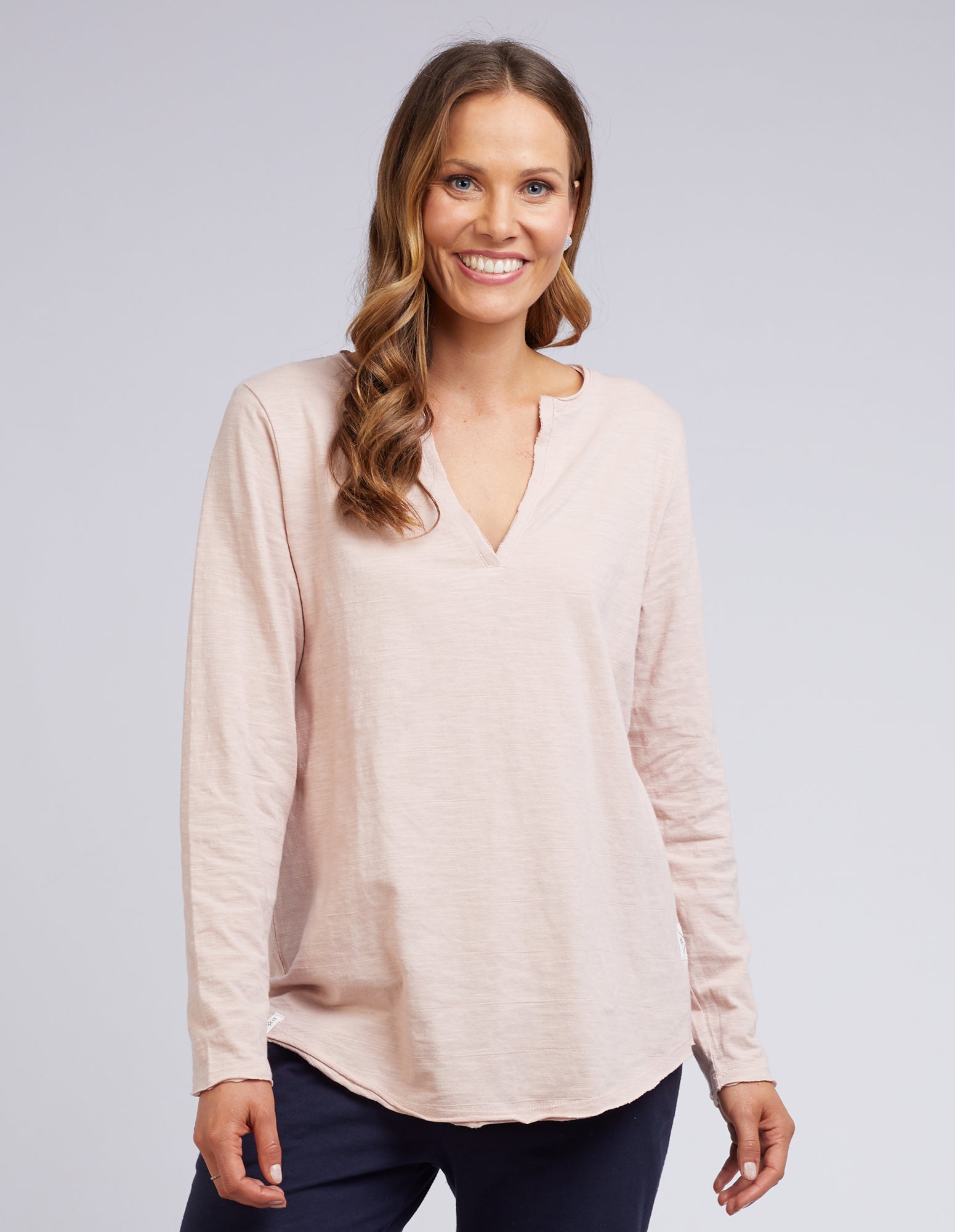 Shop Elm clothing online, Shop Elm Clothing sale, Shop Elm Coles Bay V neck long sleeve top, Elm Clothing online stockists, Long Sleeve Elm v neck top pink