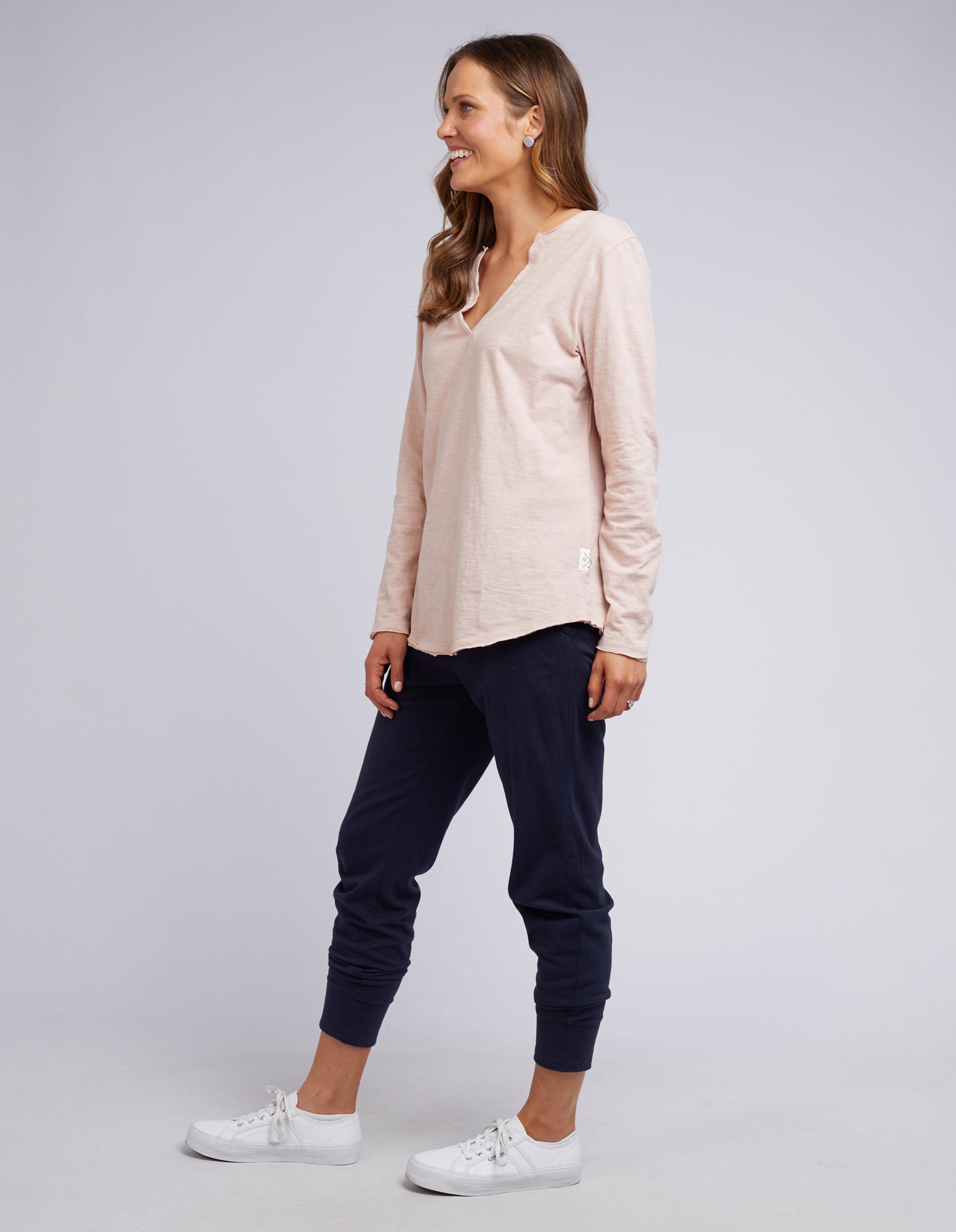 Shop Elm clothing online, Shop Elm Clothing sale, Shop Elm Coles Bay V neck long sleeve top, Elm Clothing online stockists, Long Sleeve Elm v neck top pink