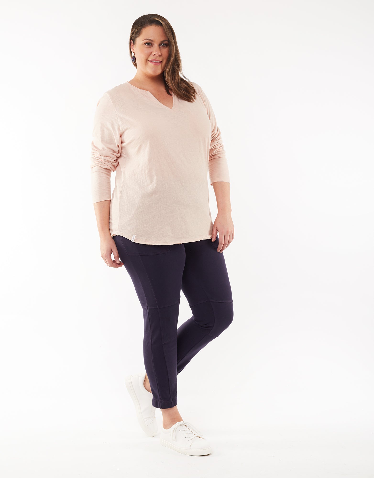 Shop Elm Embrace clothing online, Shop Elm Clothing sale, Shop Elm Coles Bay V neck long sleeve top, Elm Clothing online stockists, Long Sleeve Elm Plus size v neck top pink