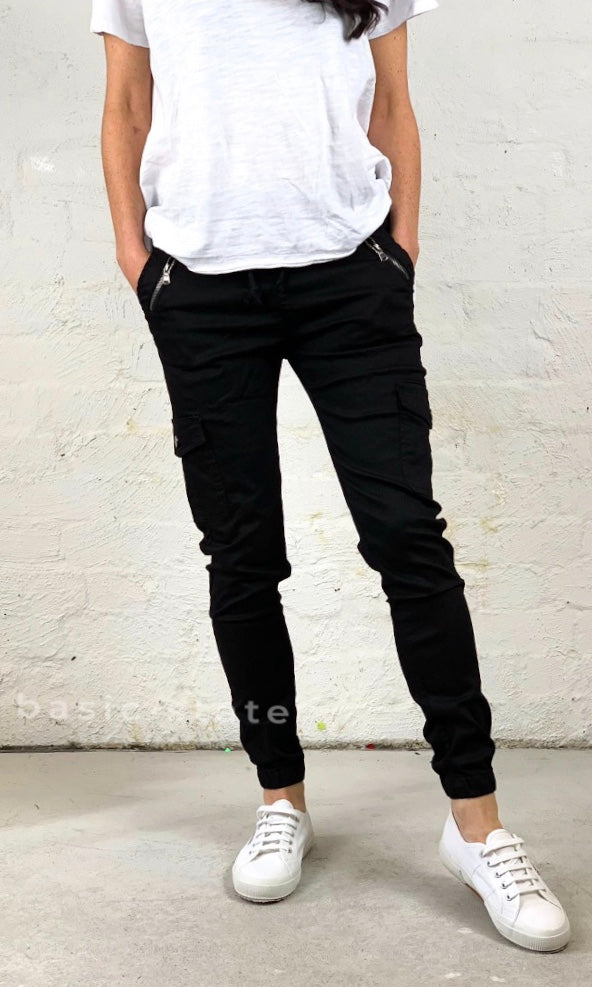 Joey Joggers Black Pants Casual Elastic Waist Pants Plus Size Ladies Clothing Denim Lounge Pants - Basic State