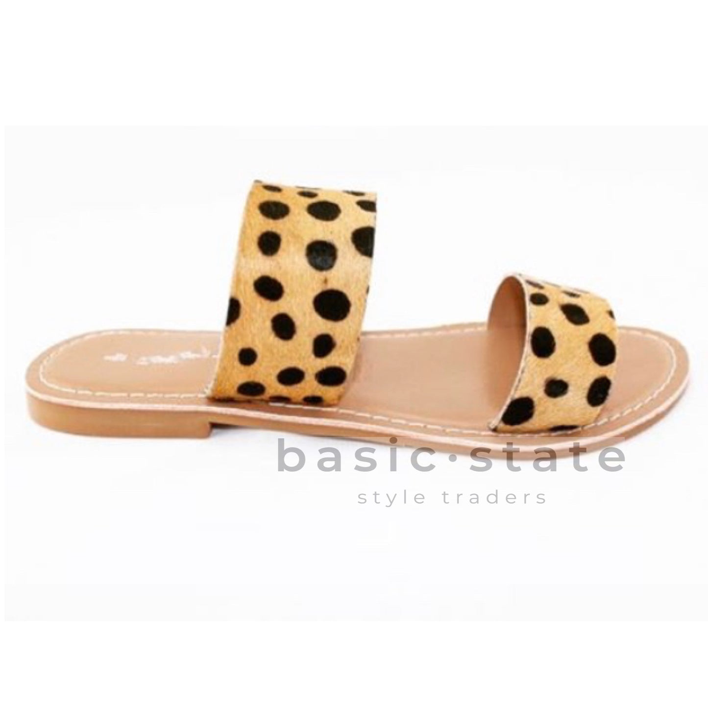 Dakota leather leopard Print Slides - Basic State Shoes - Double Strap Slides
