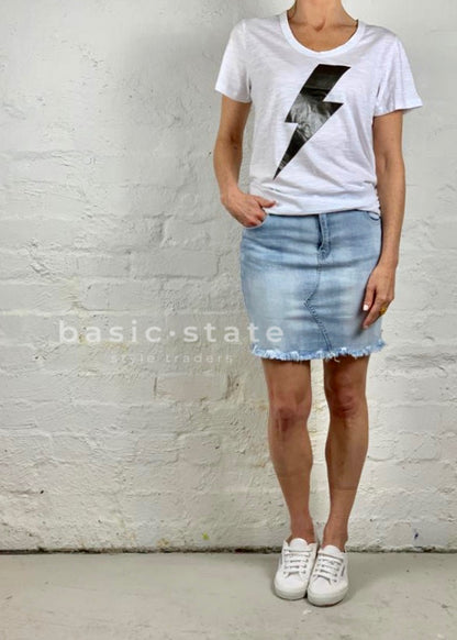 womens Light Blue Denim Skirt, Shop Light Blue Denim Skirt with Freyd Edges