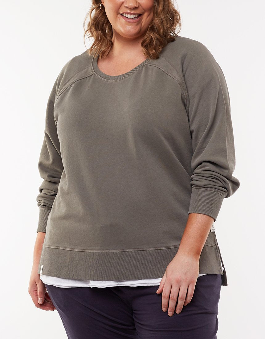 Buy Elm Plus Size sydney crew Khaki Buy Elm Fundamental Sydney Crew Washed Olive - Elm Clothing Stockist Australia