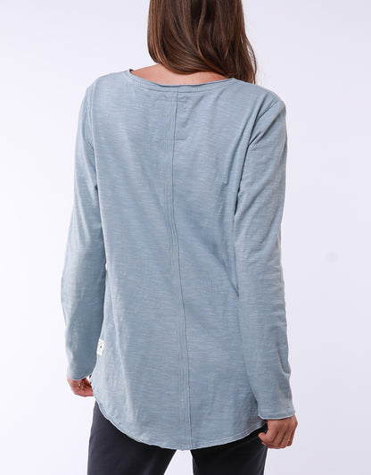 Coles Bay Henley Long Sleeve Tee - Blue Mist (plus size)