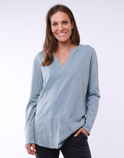 Coles Bay Henley Long Sleeve Tee - Blue Mist (plus size)