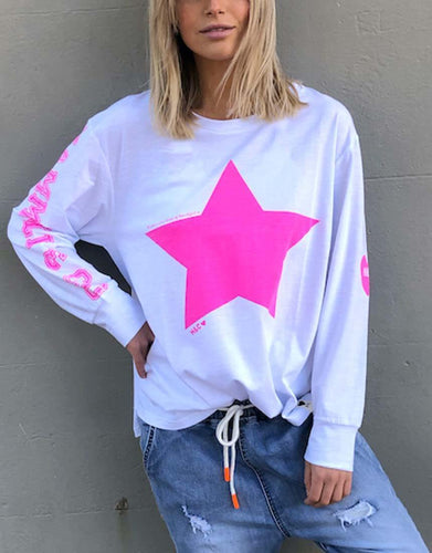 Heritage Long Sleeve Tee White with Hot Pink Star