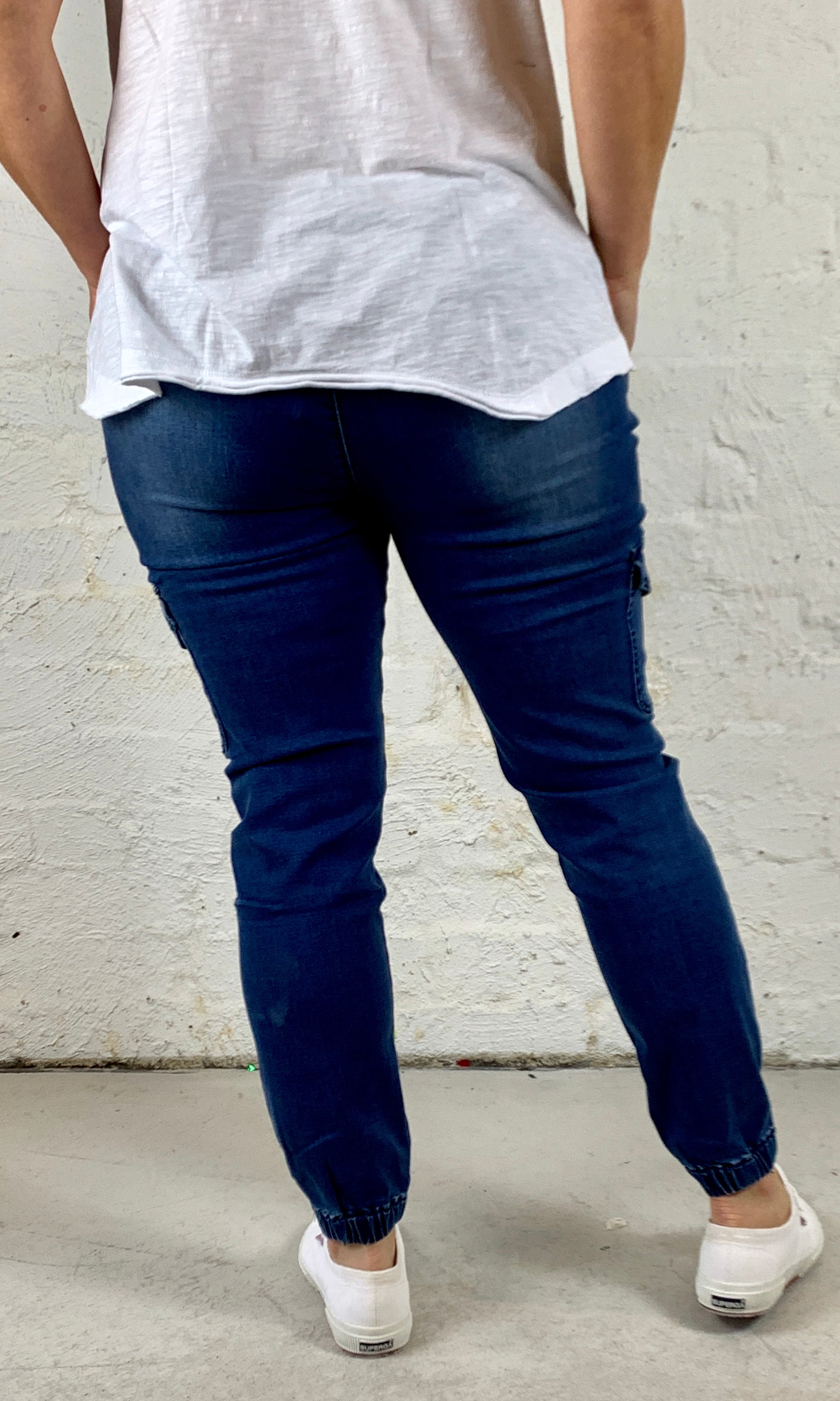 Joey Joggers Mid-wash Denim Pants Plus Size Clothing Casual Elastic Waist Pants Denim Joggers Denim Lounge Pants - Basic State