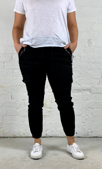 Joey Joggers Black Pants Casual Elastic Waist Pants Plus Size Ladies Clothing Denim Lounge Pants - Basic State