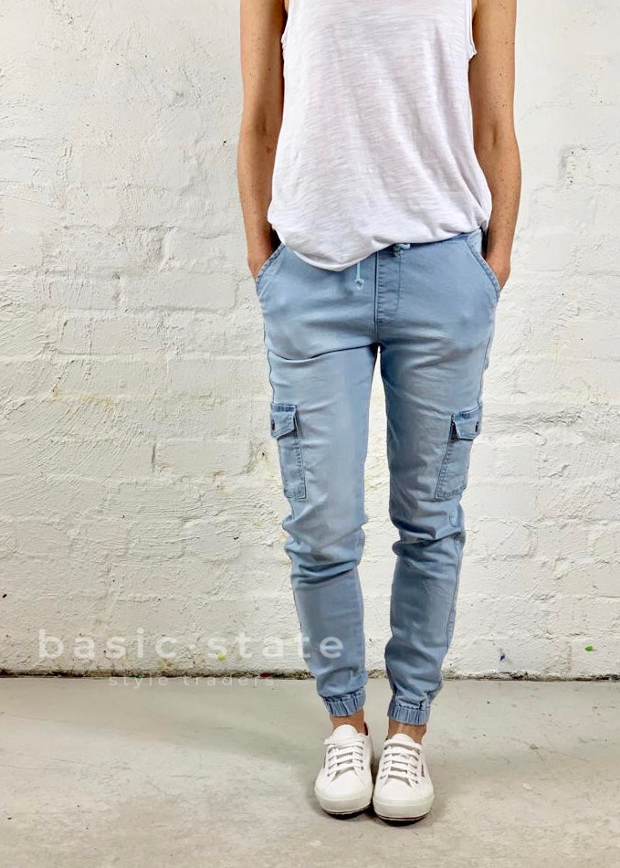 Joey Joggers Light Blue - Basic State Australia - Light Blue Jeans - Comfy Denim Pants