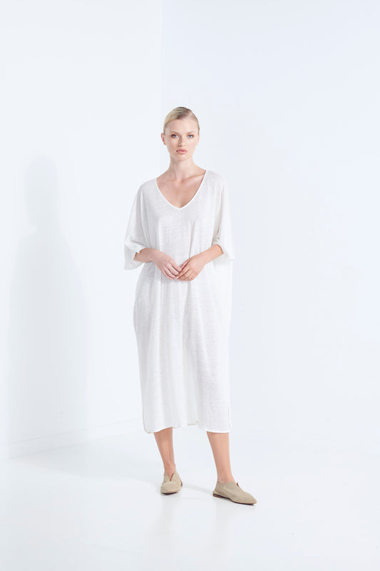 Zeus Dress - Ice White Linen (Plus Size)