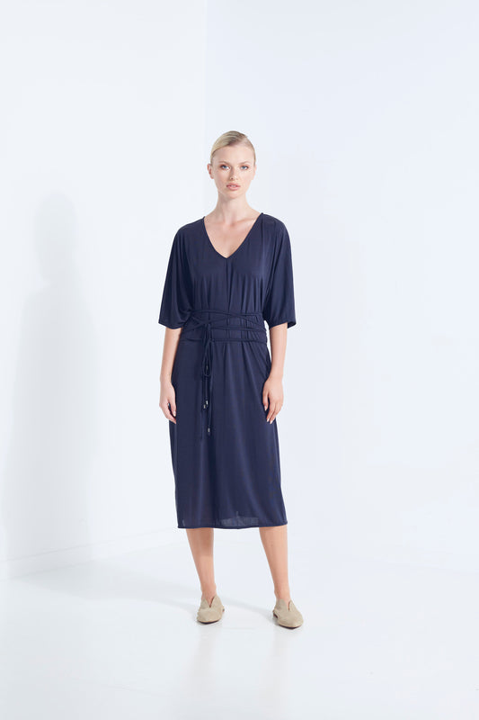 Thalia Tee Shirt Drape Dress - Aegean Navy