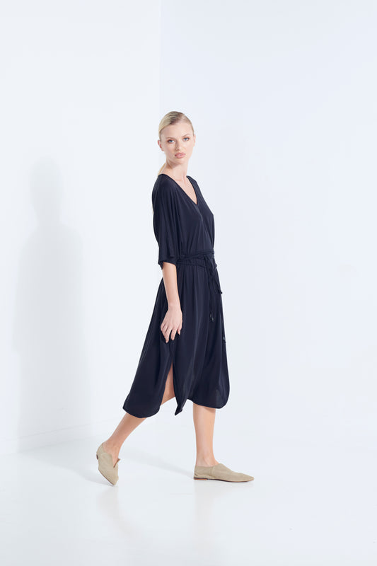 Thalia Tee Shirt Drape Dress - Black