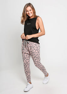 Lainie Leopard pants Joggers - Pink & Grey Leopard - Basic State Australia
