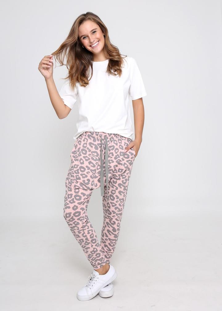 Lainie Joggers - Pink & Grey Leopard - Basic State Australia