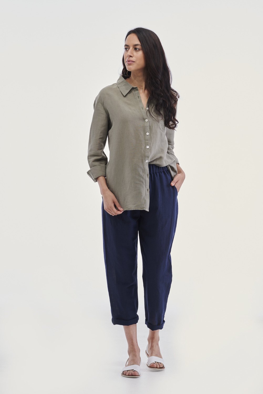 Shop Lulu Organic Linen Shirt Shop Cayman Linen Shirt Khaki Basic State Lulu Organic Linen Stockist Australia