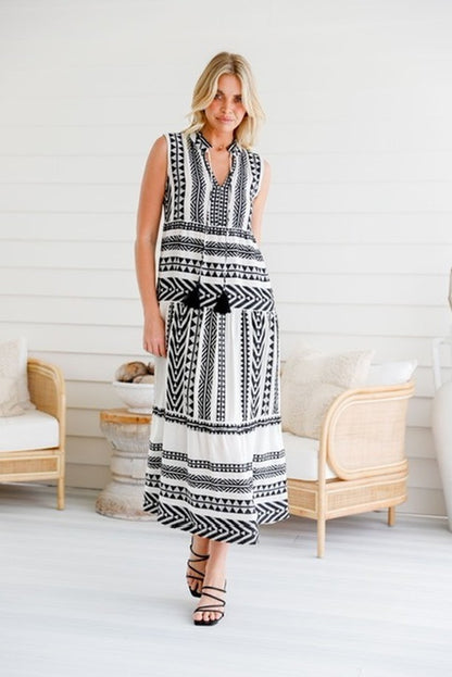 Mediterranean Dress - Maxi Mediterranean Dress Rhea Dress, Ria Dress Black and White Maxi Dress